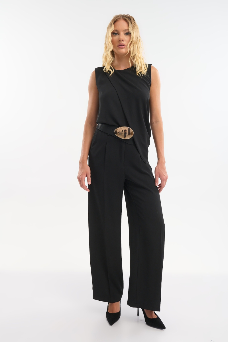 Kellys Sleeveless Blouse with Crossover Front & Hidden Back Zipper