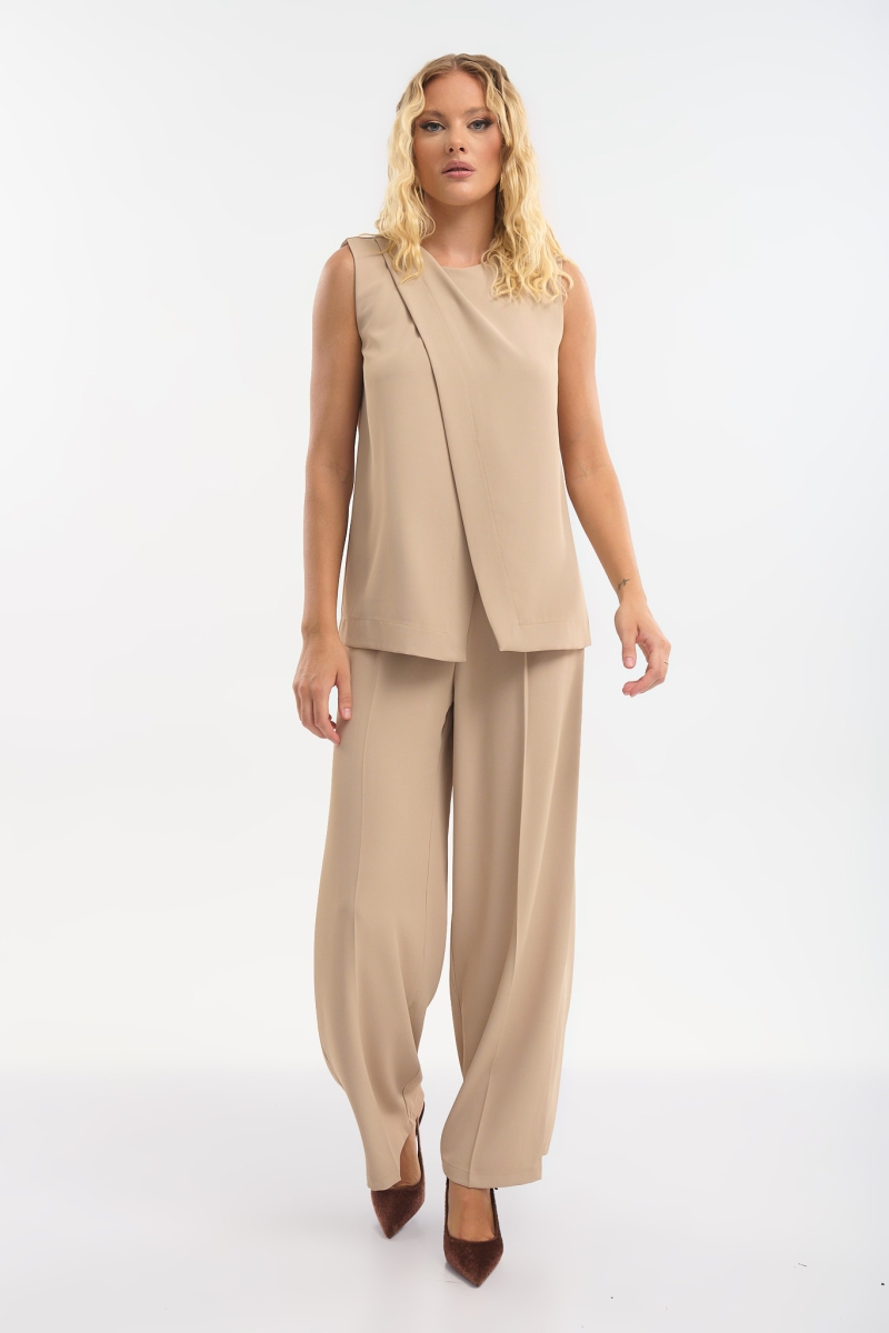 Kellys Sleeveless Blouse with Crossover Front & Hidden Back Zipper