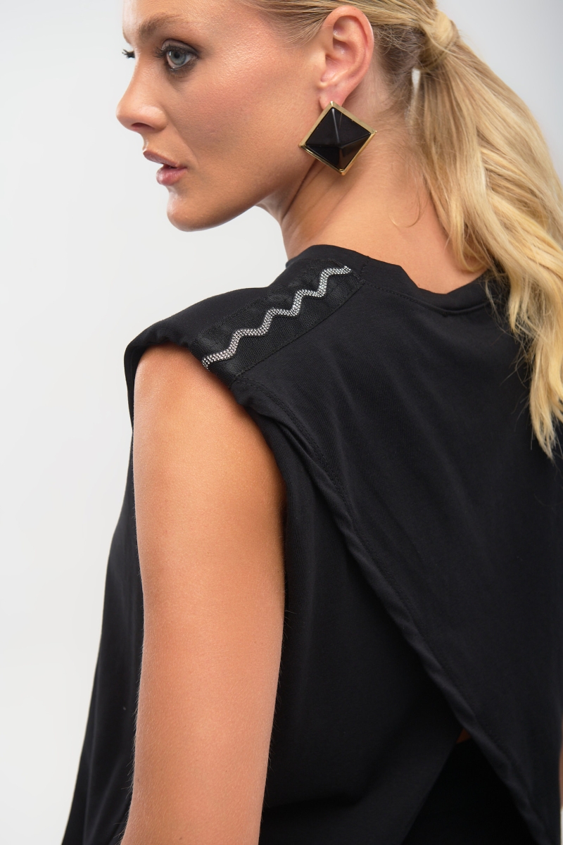 Women’s Sleeveless Blouse with Shoulder Pads & Rhinestone Details Kelly’s