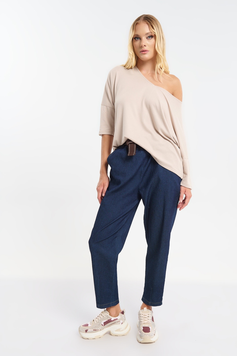 Kellys V-Neck Blouse with Rhinestone Sleeve Detail