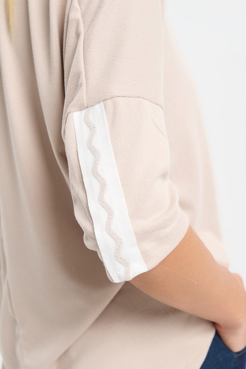 Kellys V-Neck Blouse with Rhinestone Sleeve Detail