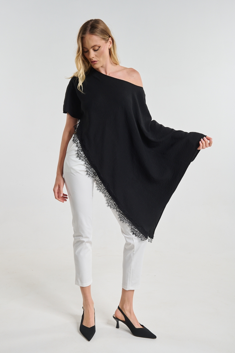 Asymmetrical Lace Detail Top Kellys