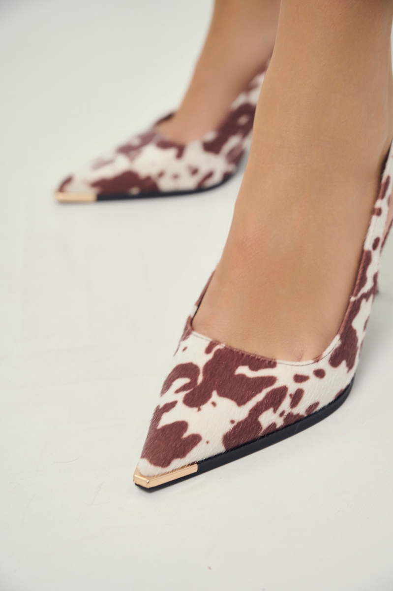 Animal Print Slingback Heels with Metal Toe