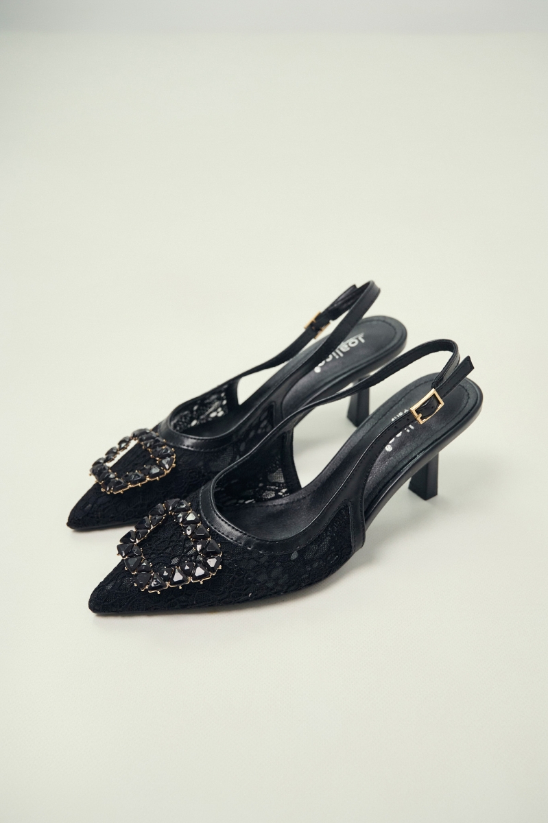 Γόβες Lace Slingback Με Διακοσμητική Αγκράφα