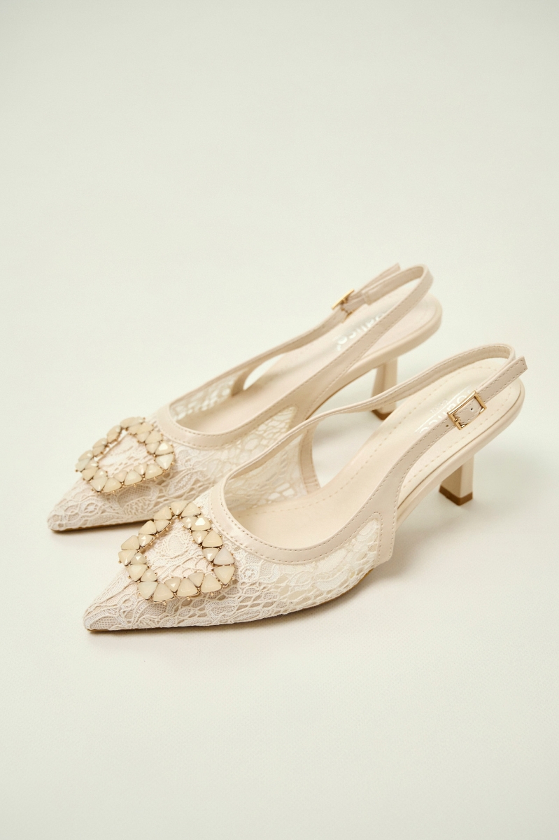 Γόβες Lace Slingback Με Διακοσμητική Αγκράφα