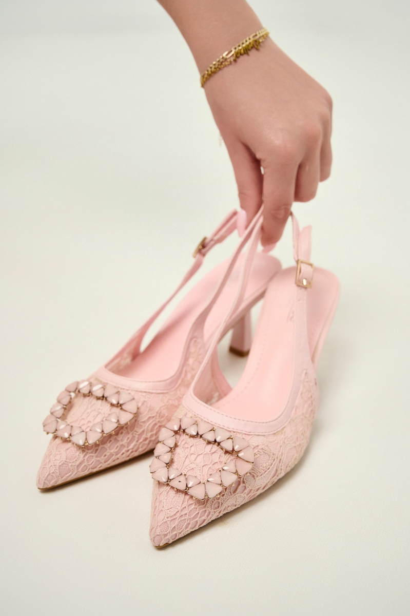 Γόβες Lace Slingback Με Διακοσμητική Αγκράφα