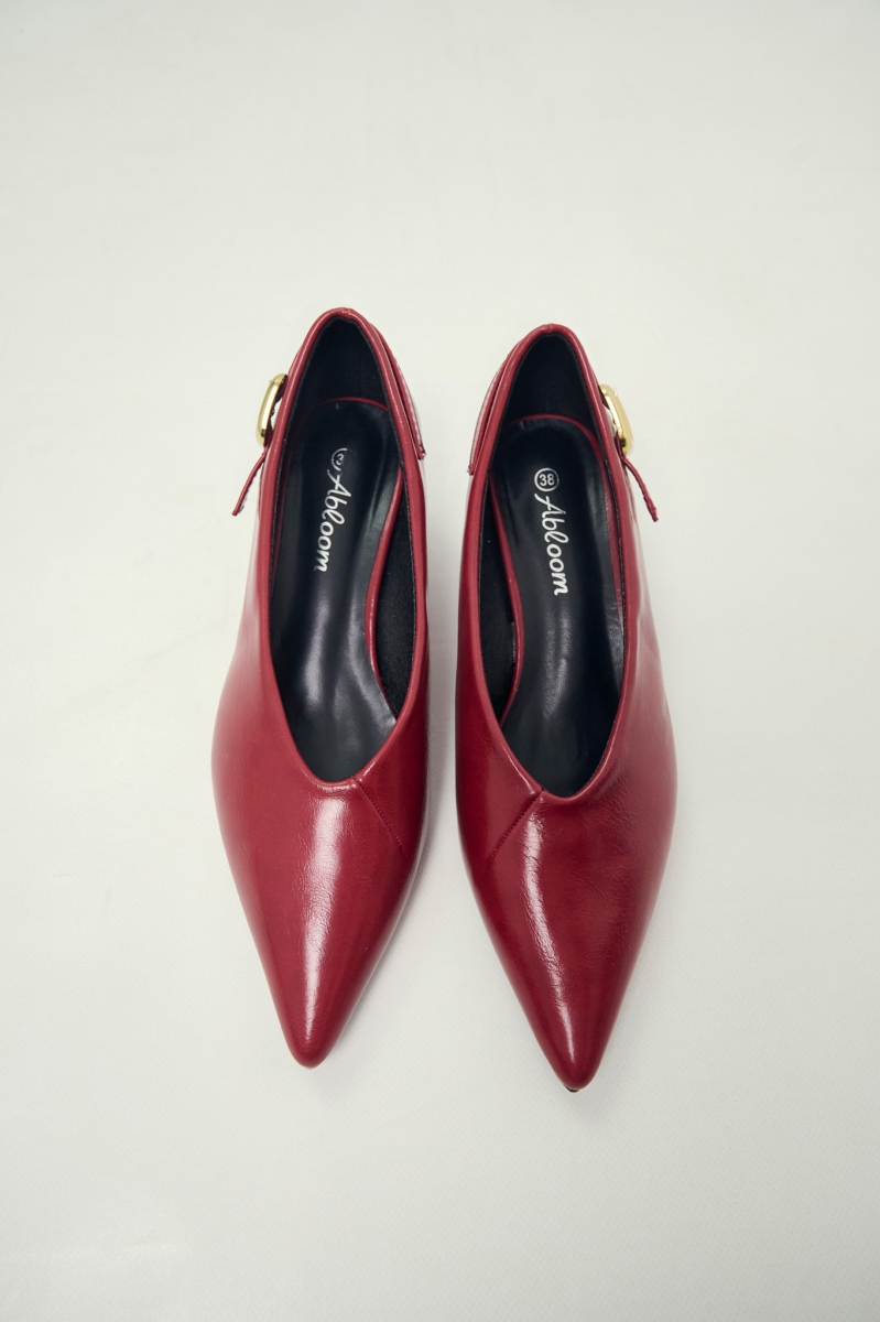 Kitten Heel Pumps With Gold Buckle