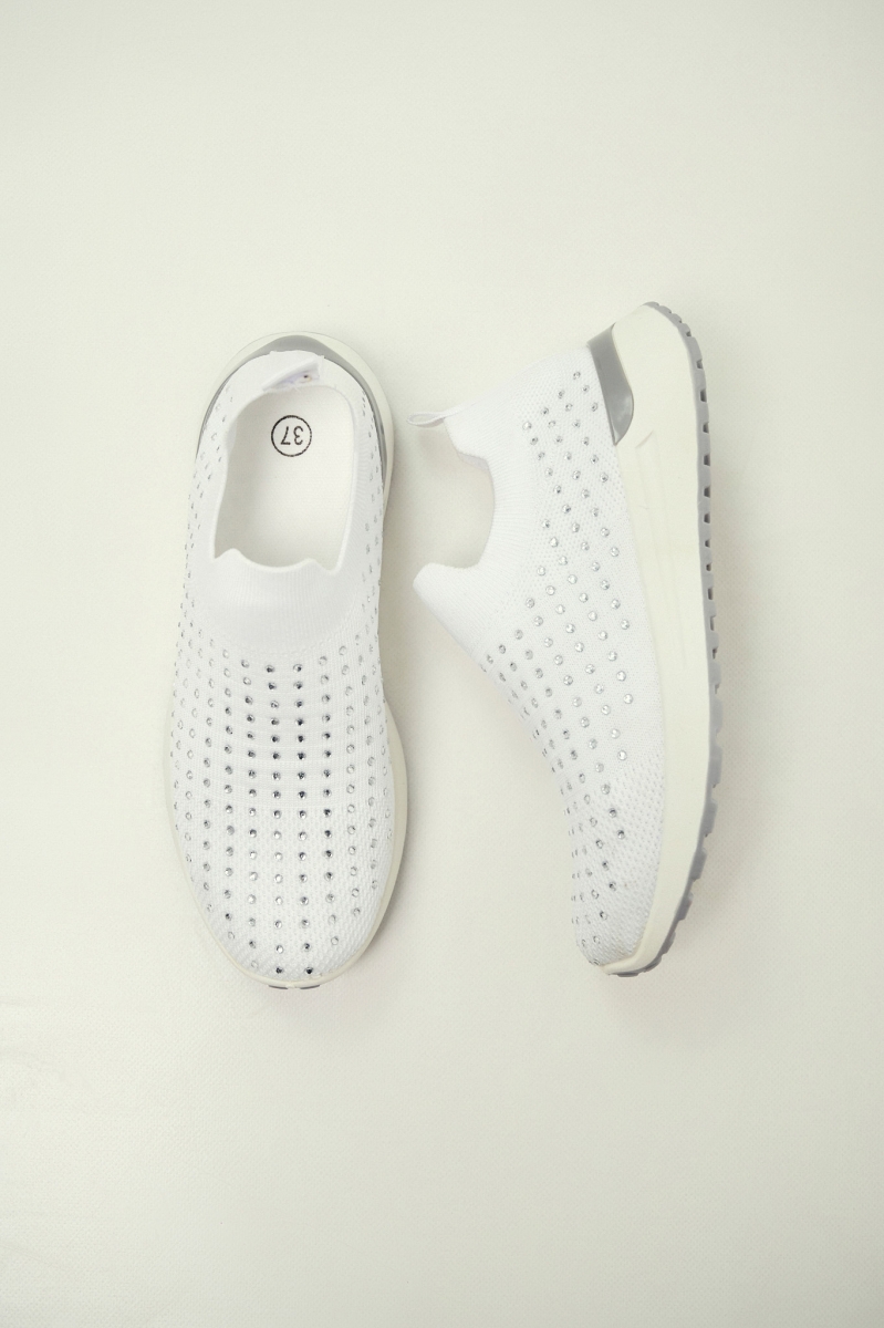 Black Knit Slip-On Sneakers with Strass