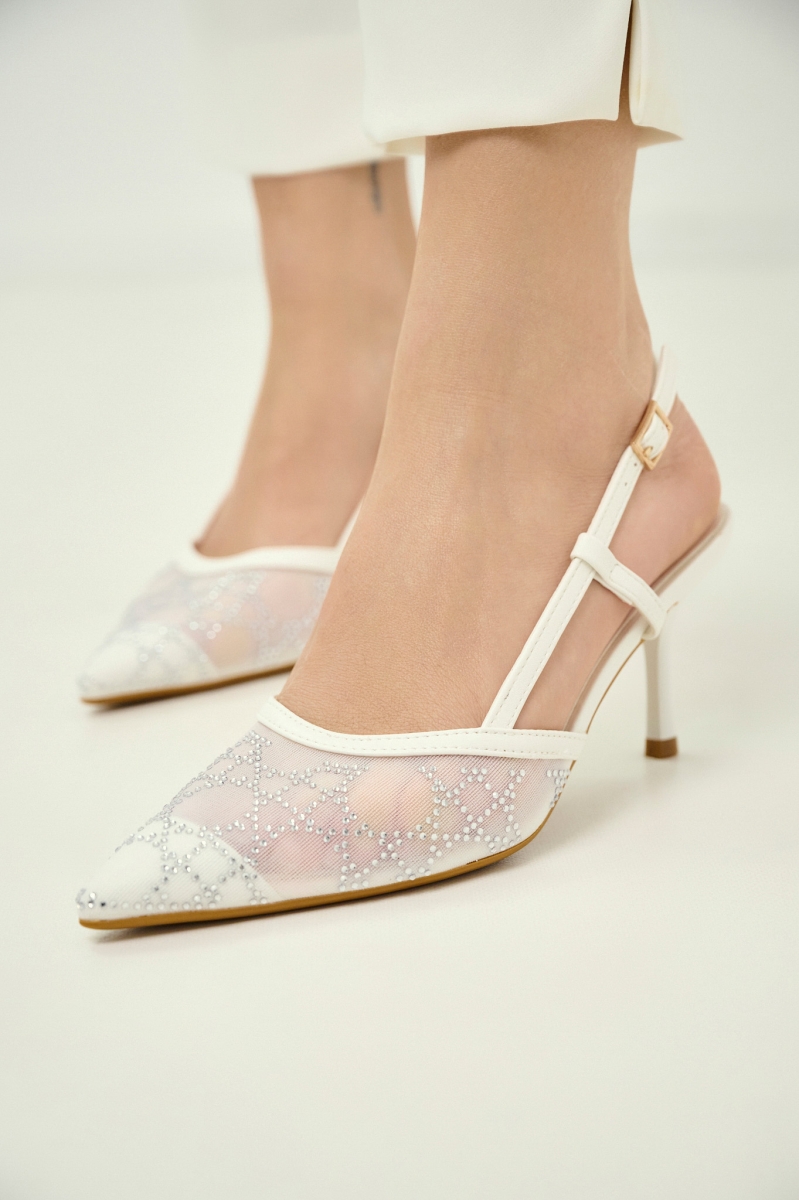 Slingback Heels with Strass & Mesh