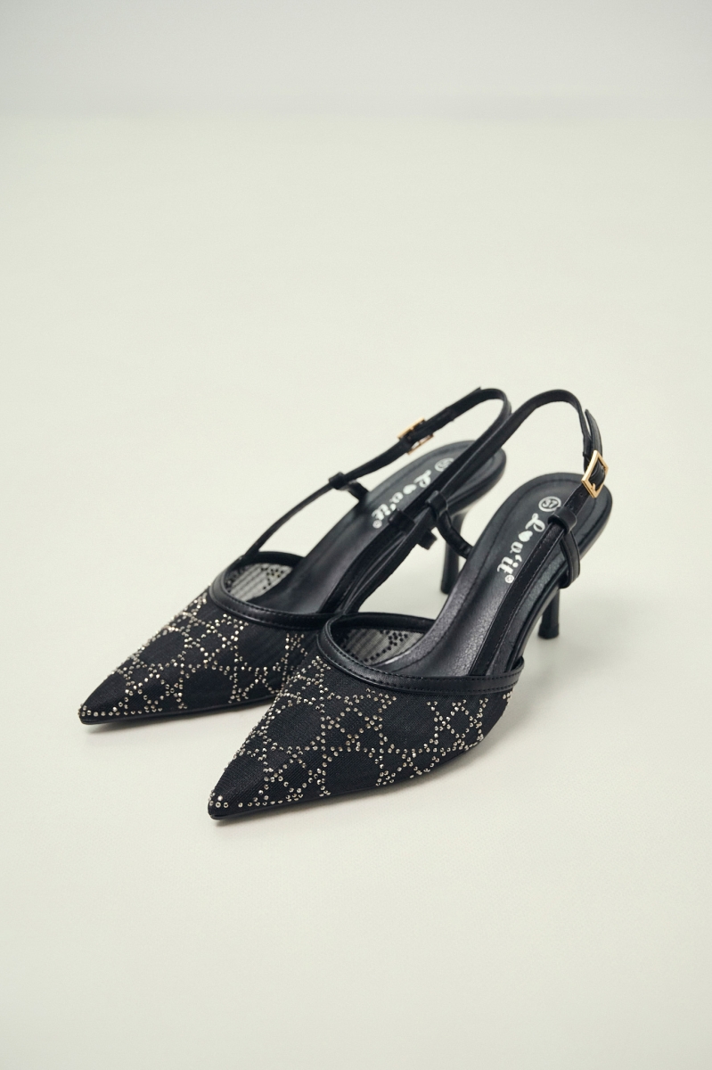 Slingback Heels with Strass & Mesh