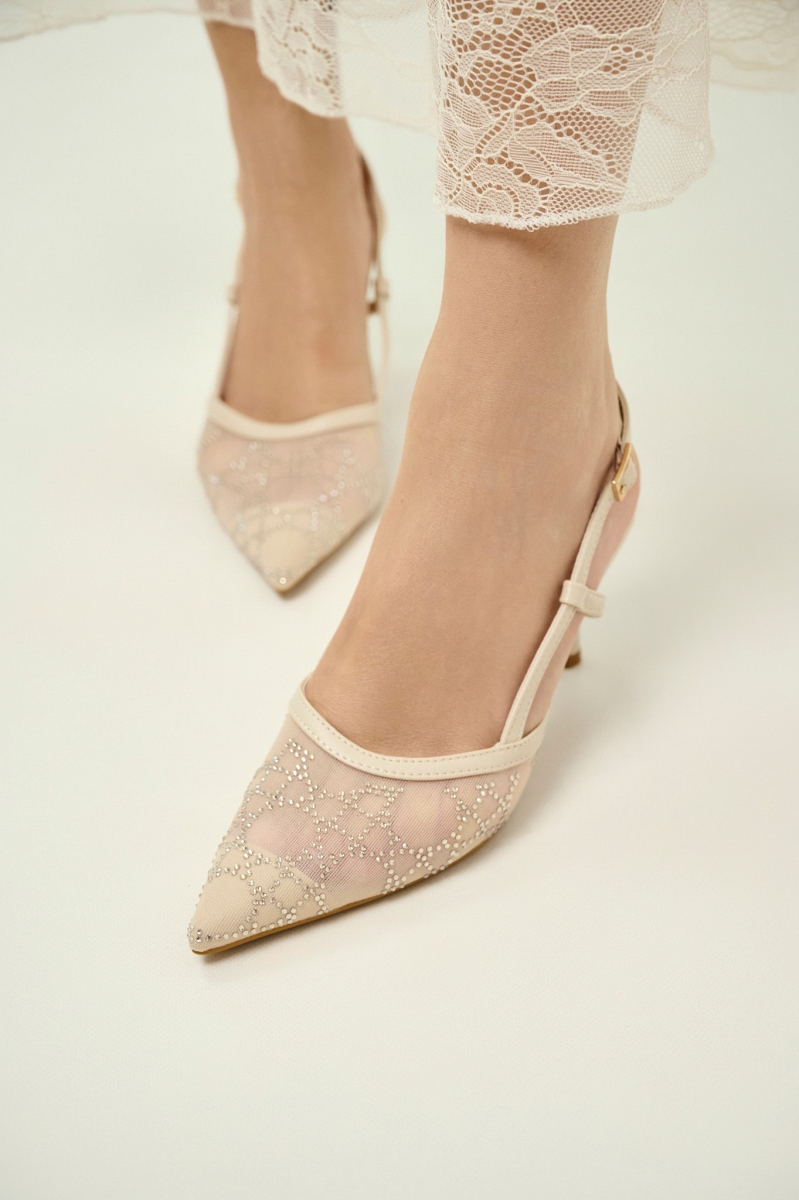 Slingback Heels with Strass & Mesh