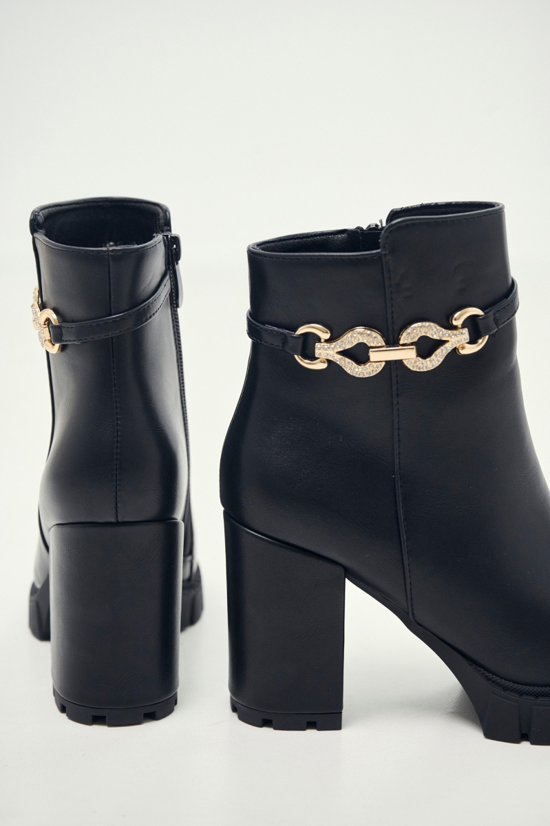 Ankle Boots with Gold Buckle & Block Heel