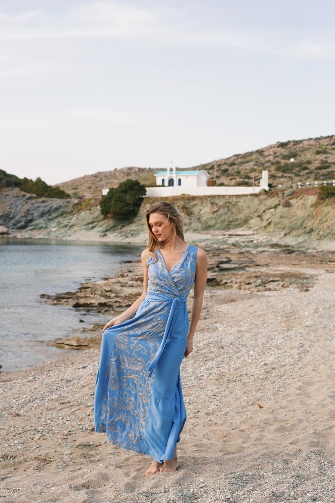Φόρεμα OPEN Maxi Boho Με Print & Ζώνη