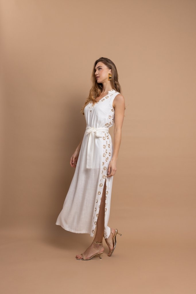 OPEN FASHION Embroidered Maxi Dress With Belt