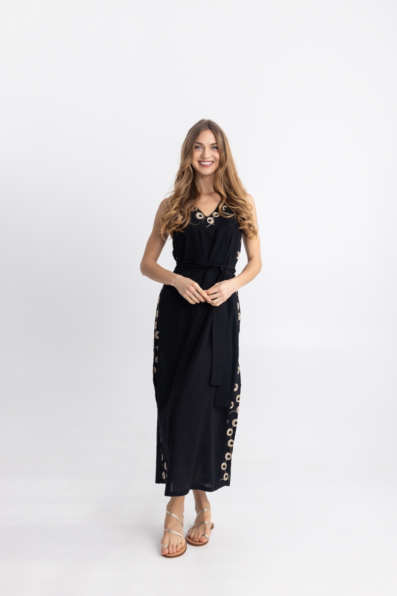 OPEN FASHION Embroidered Maxi Dress With Belt