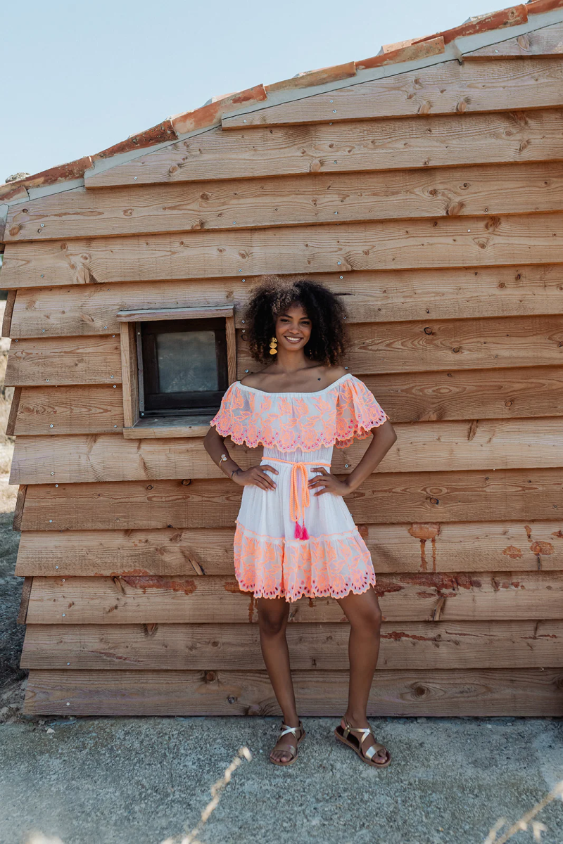 PITI CUITI White Mini Dress With Orange Embroidery