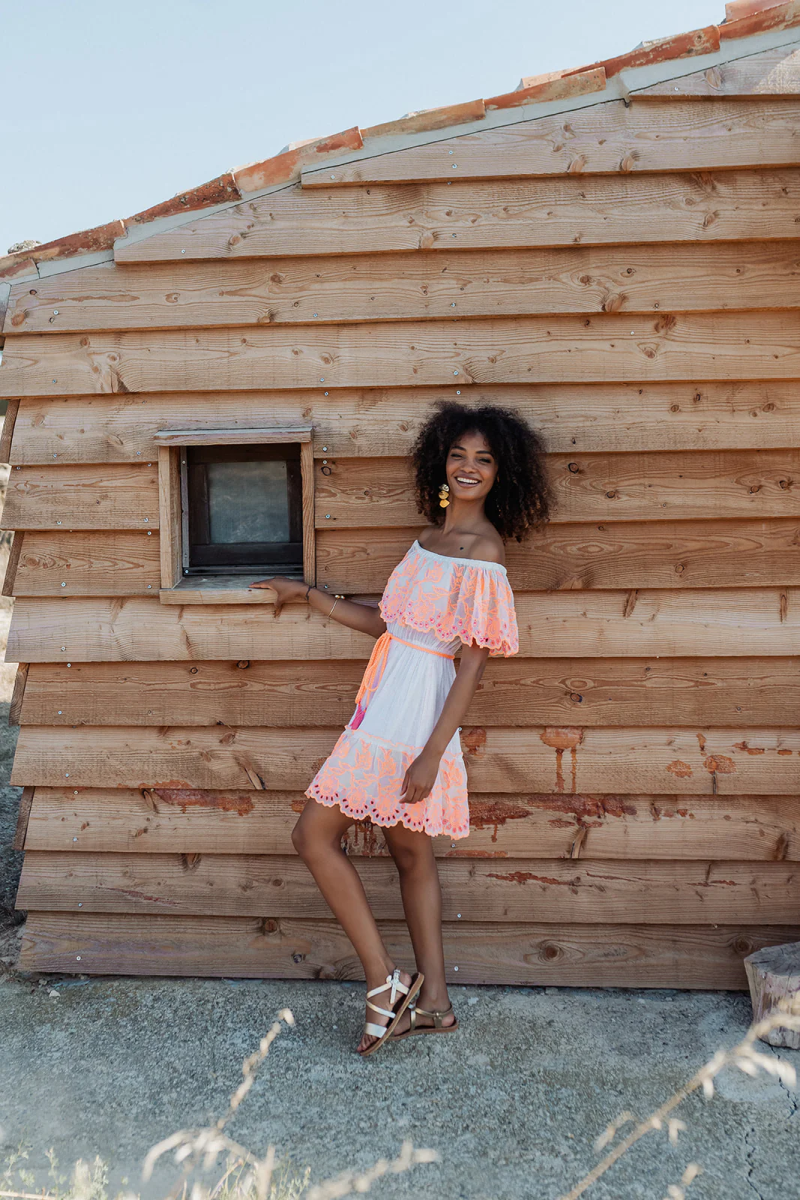 PITI CUITI White Mini Dress With Orange Embroidery