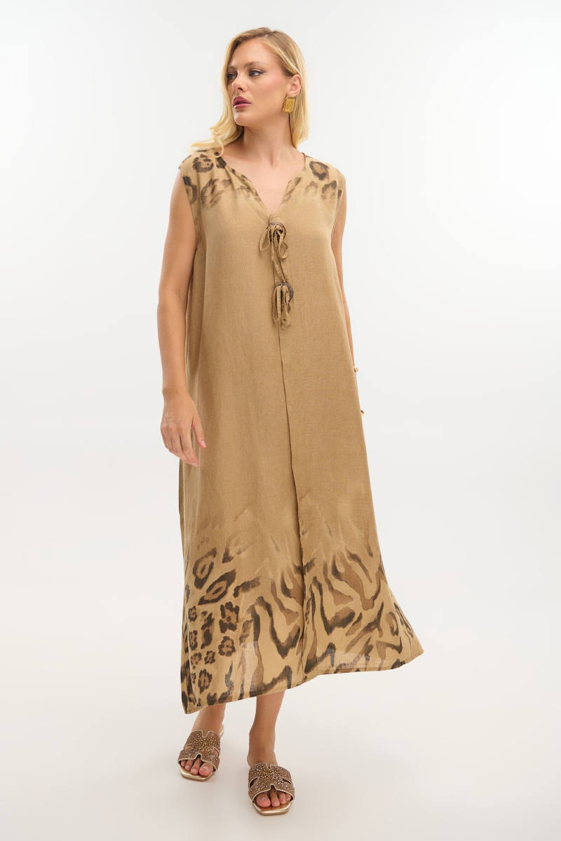 Φόρεμα Maxi Με Animal Print Λεπτομέρειες