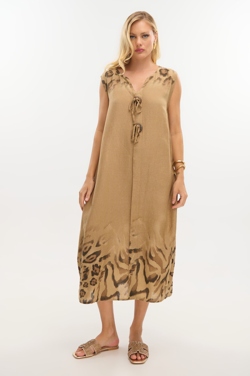 Φόρεμα Maxi Με Animal Print Λεπτομέρειες