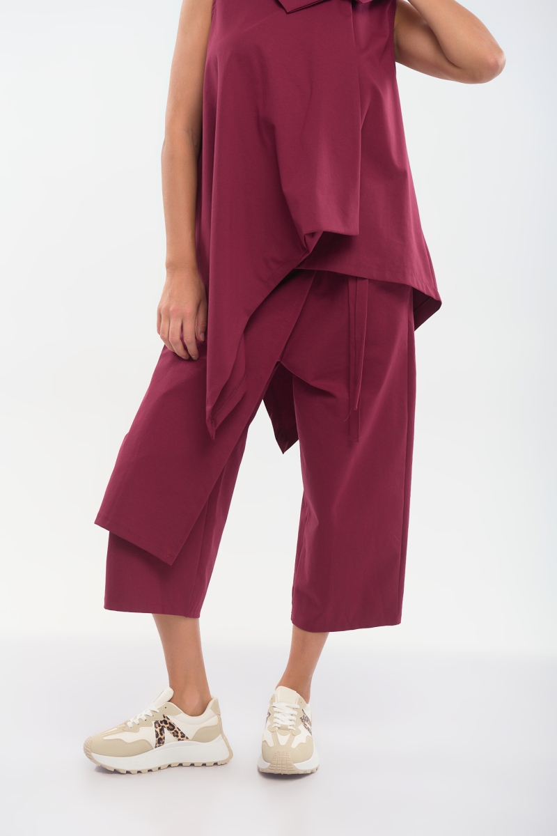 Wrap Culotte Pants with Elastic Waist & Side Tie