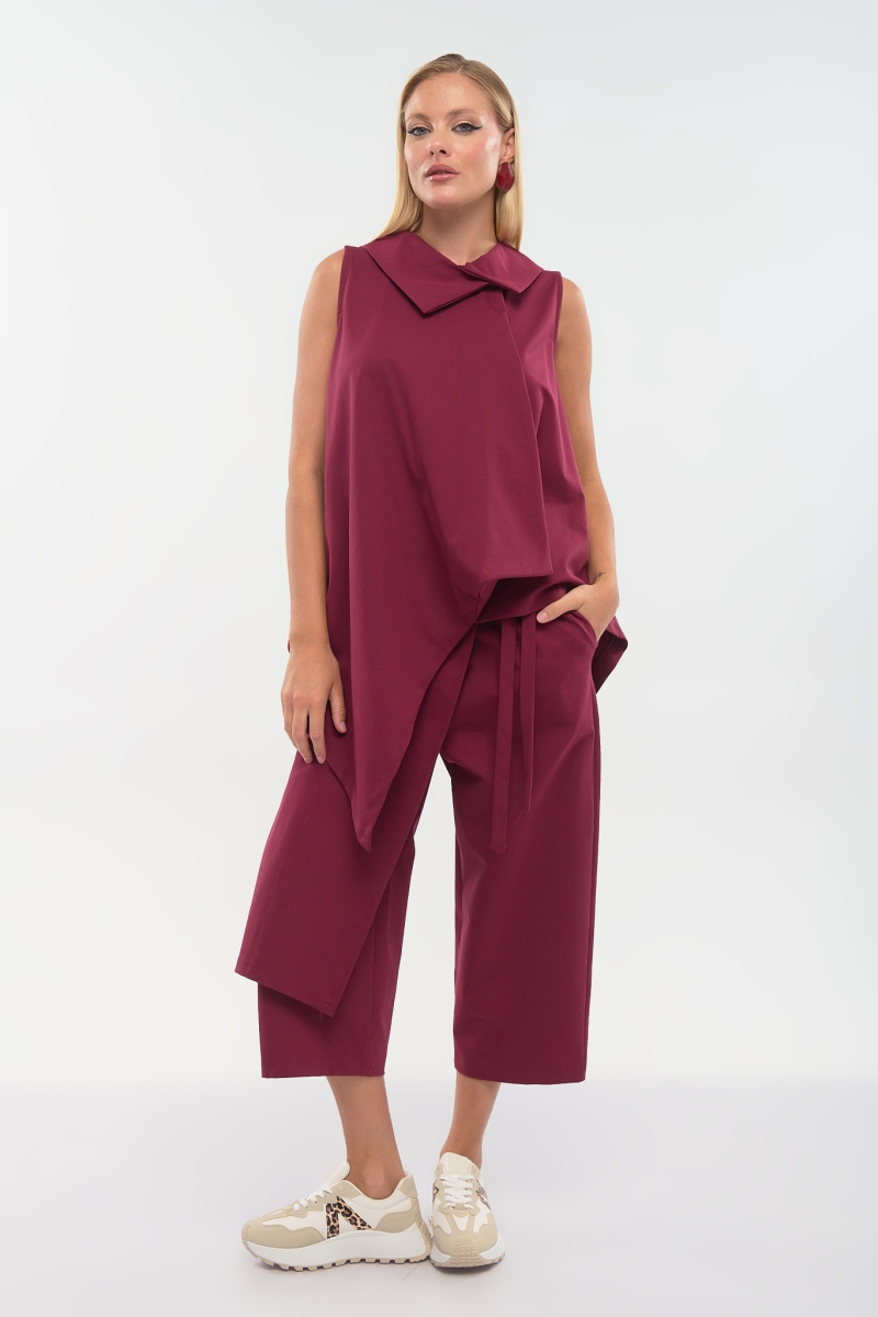 Wrap Culotte Pants with Elastic Waist & Side Tie