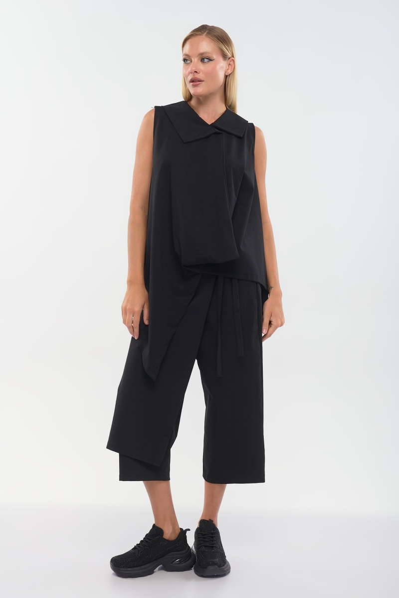 Wrap Culotte Pants with Elastic Waist & Side Tie
