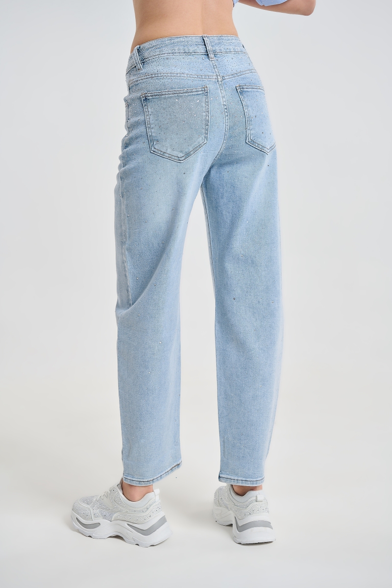 Women’s Balloon Jeans with Rhinestones High Waist Trendy Denim