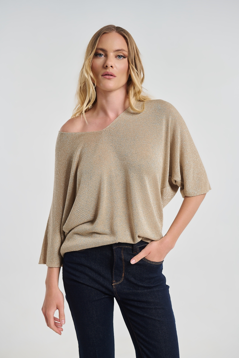 Lurex V-Neck Blouse with Loose Fit