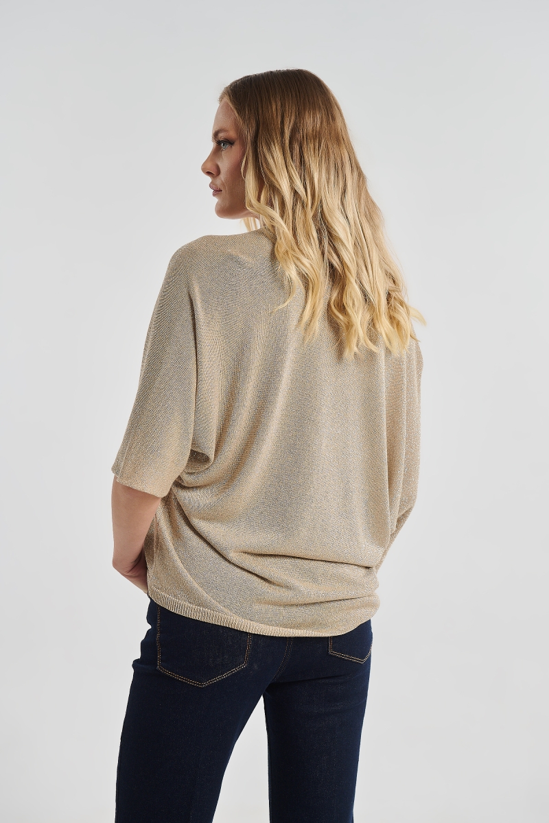 Lurex V-Neck Blouse with Loose Fit