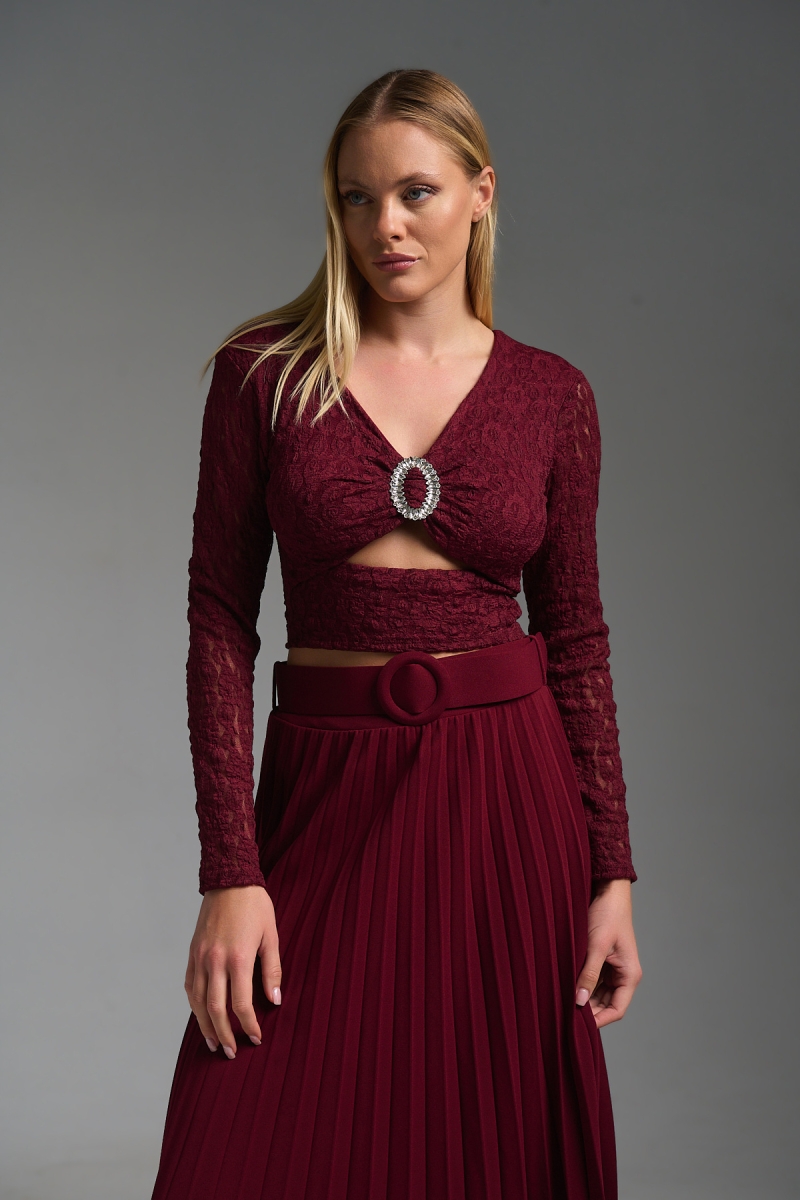 Μπλούζα Crop Δαντέλα Με Cups & Στρας Διακόσμηση