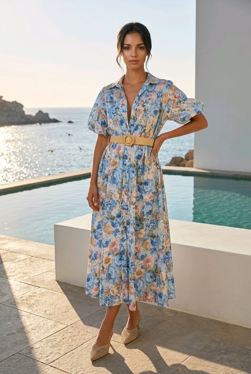 Φόρεμα Maxi Σεμιζιέ Floral Με Ζώνη