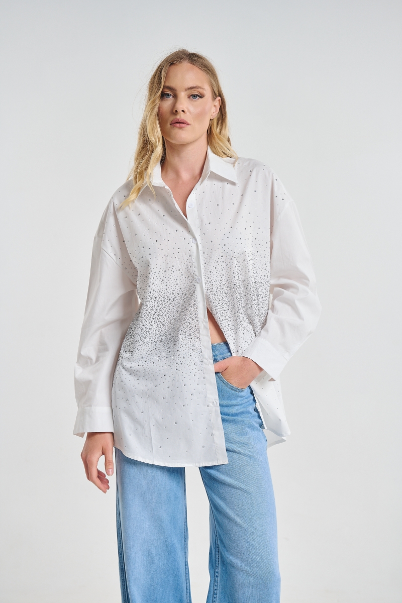 Shirt With Front Rhinestones In Degrade Design