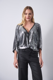 Μπλούζα Metallic Με Διπλό Φερμουάρ & Στρας
