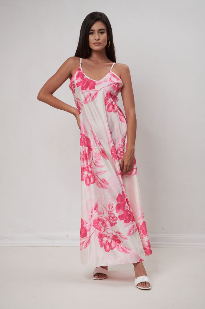 Φόρεμα Μίντι Σατέν Με Αχνά Λουλούδια GR-GA17-10210-LEYK