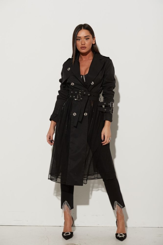Trench Coat With Tulle And Belt