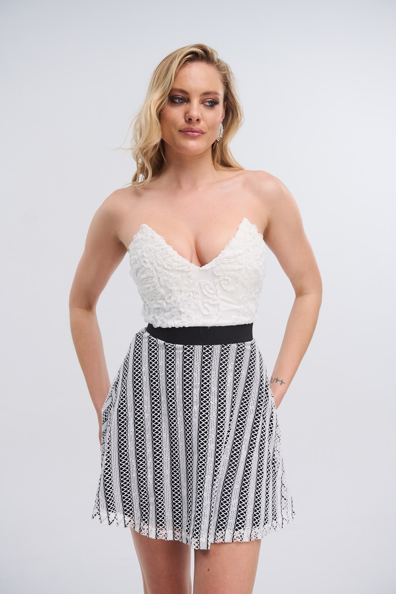 A Line Strapless Dress With Lacy Bustier