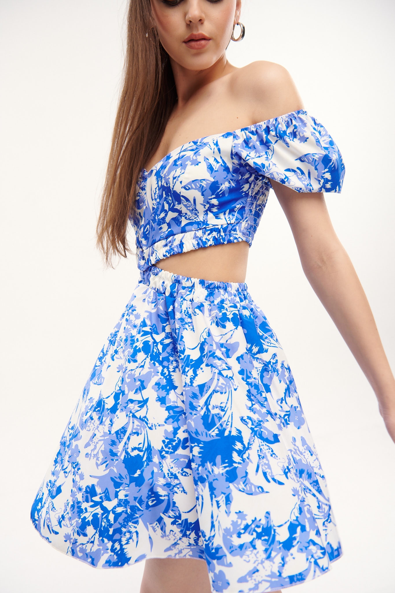 Off Shoulder Floral Dress With Cut Out