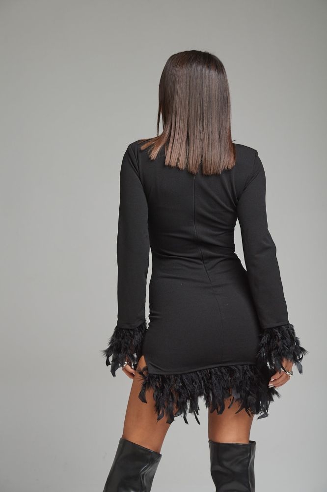 Mini Dress With Feathery Ending