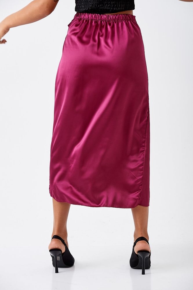 Midi Satin Skirt With Side Knot