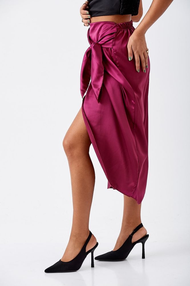 Midi Satin Skirt With Side Knot