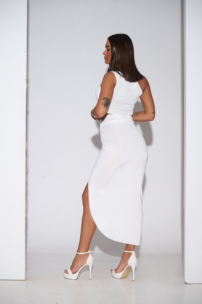 Midi One-Shoulder Dress With Tearing