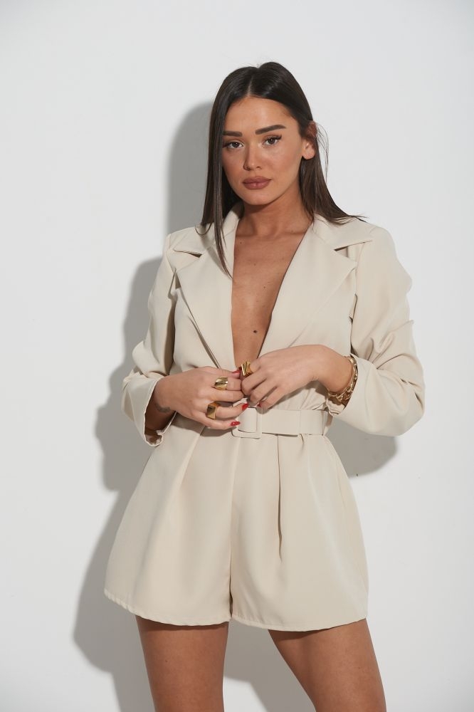 Jumpsuit With Belt And Open Neckline
