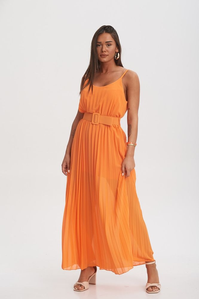 Maxi Pleated Dress With Belt
