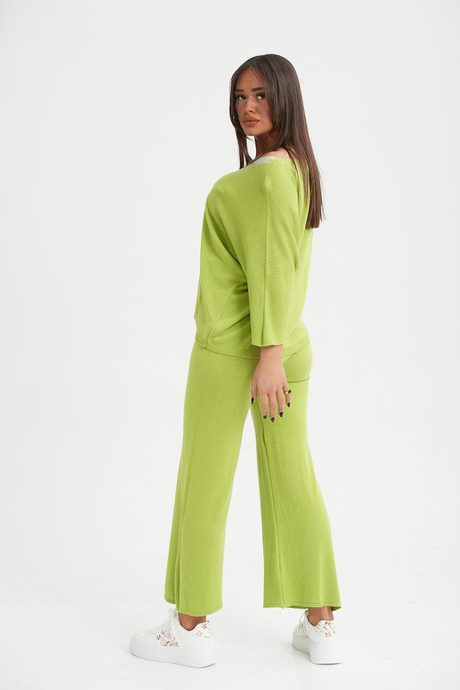 Set Blouse And Pants With Silver Neck