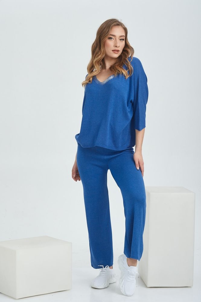Set Blouse And Pants With Silver Neck