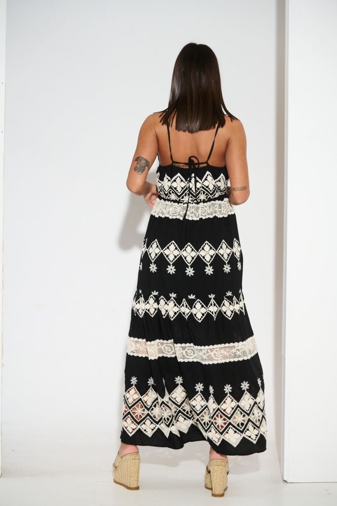 Maxi Tied Boho Dress With Embroidery