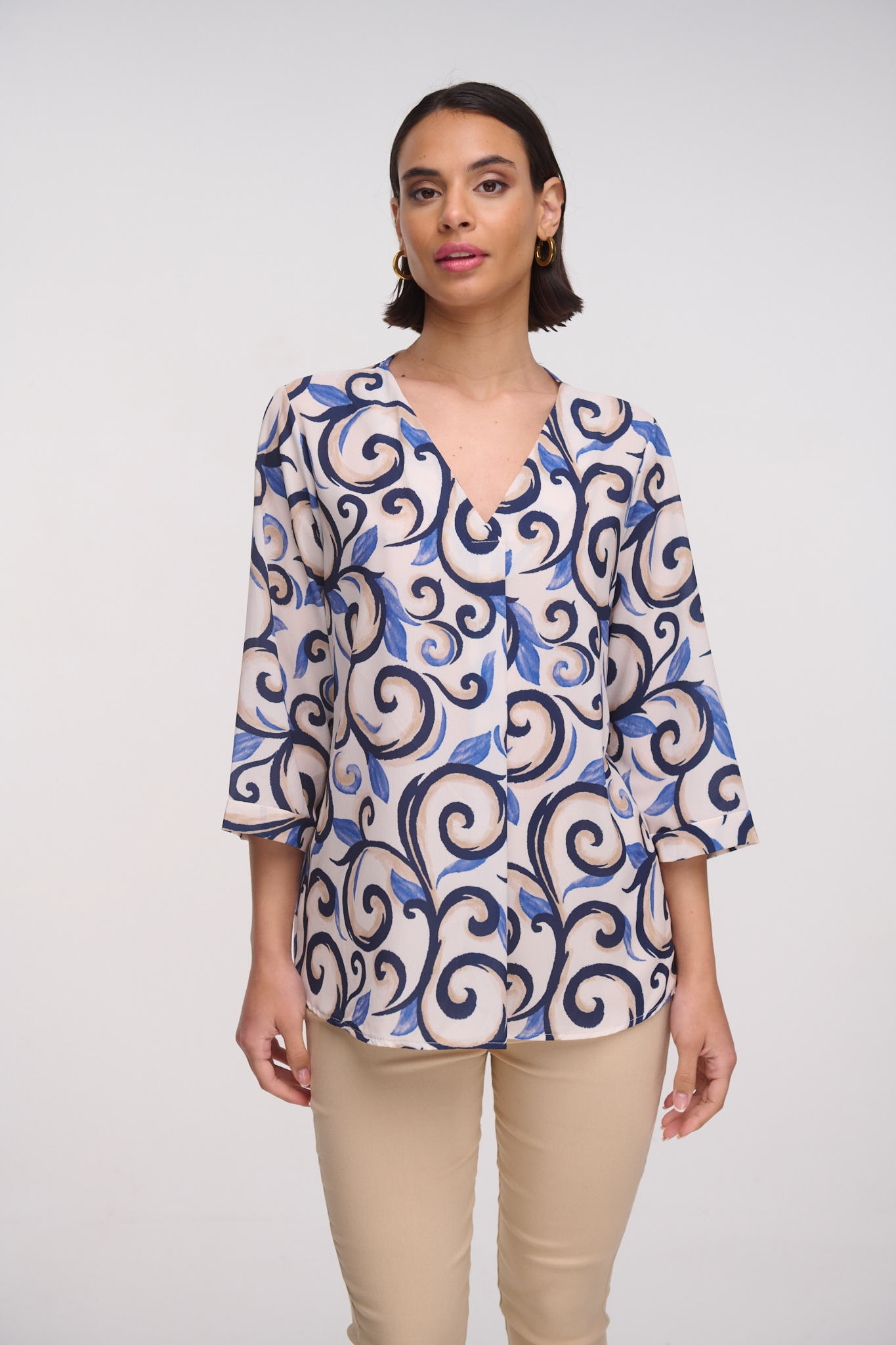 Printed Blouse With V Neckline