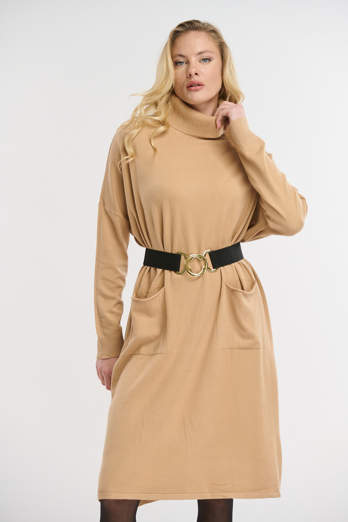 Turtleneck Knitted Dress With Pockets
