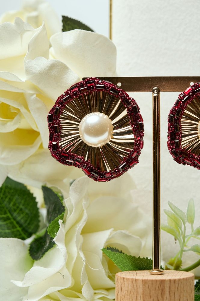 Earrings With Pearl And Rhinestones