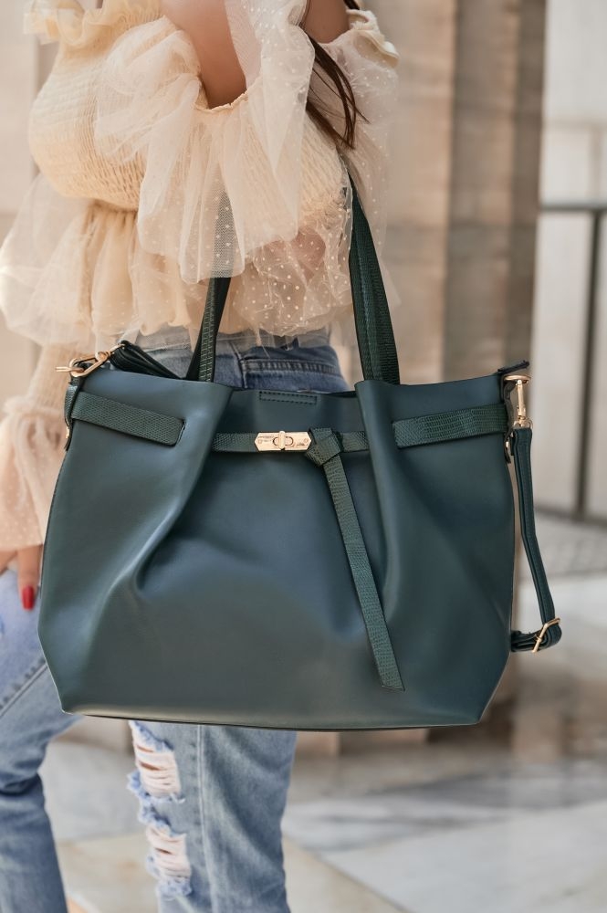 Letherette Bag With Croc Handle 